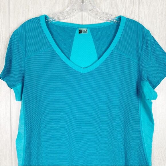 Marmot | Julie Short Sleeve Shirt In Aqua Stripe Size Large - Picture 3 of 8